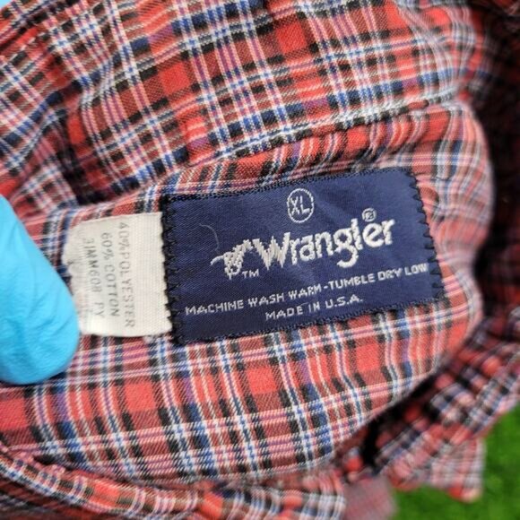 Vintage 80s Wrangler Pearl Snap Western Shirt Mens XL USA Made Plaid Check - Picture 14 of 15